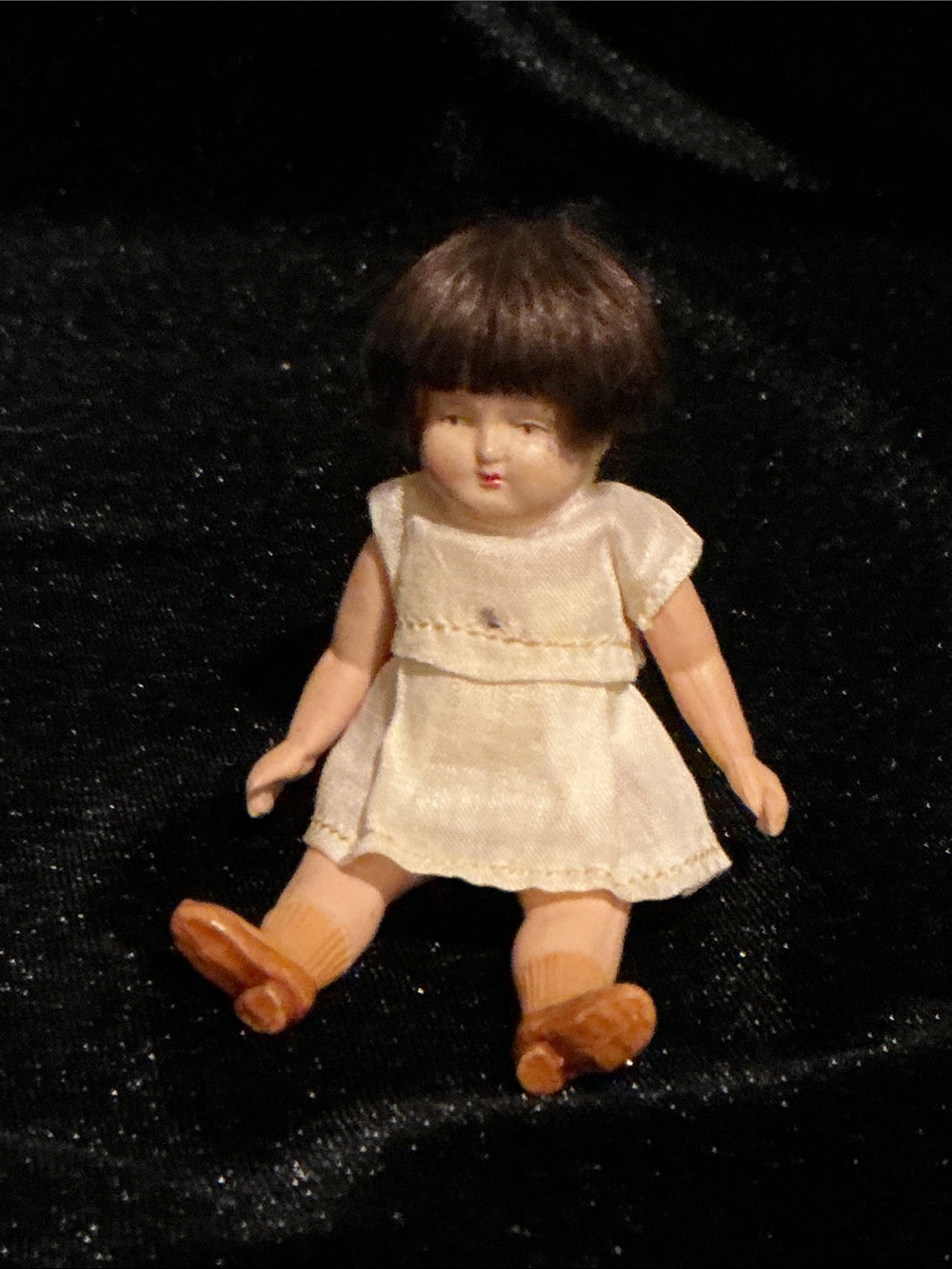 Vintage Small Bisque Doll in White Dress - Picture 4 of 6